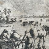 Tableau gravure ancienne patinage artistique XVIIIe