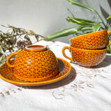 4 Vintage Caramel Earthenware Coffee Cups