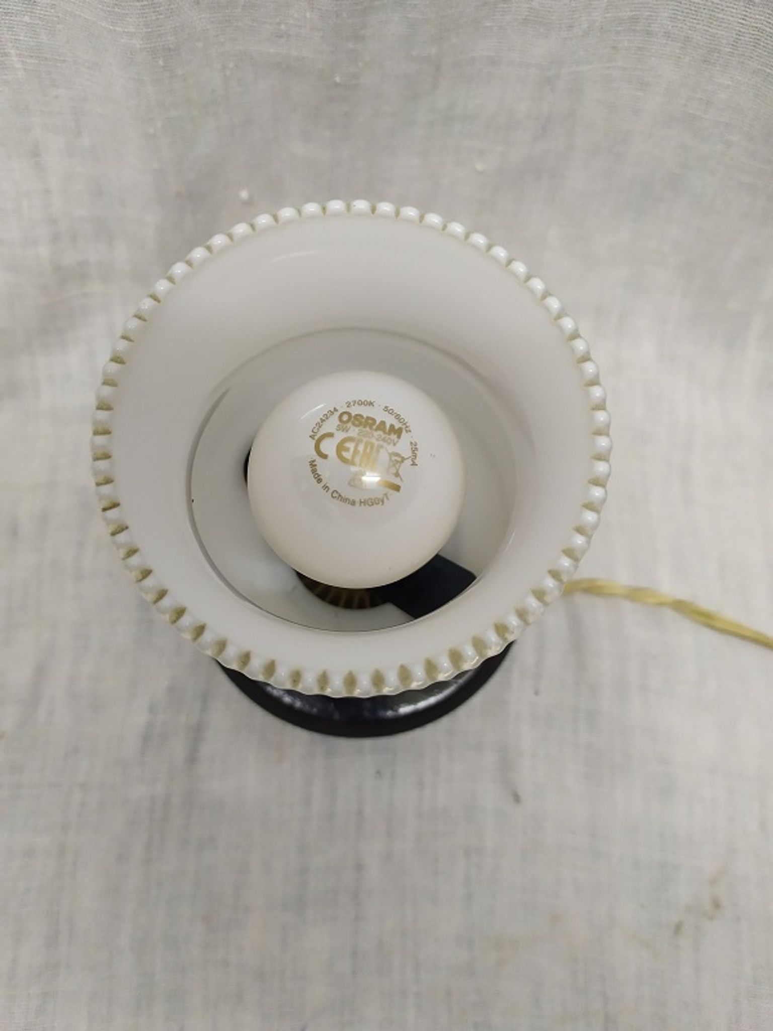 Bedside lamp base wood globe white glass Old Vintage shabby chic