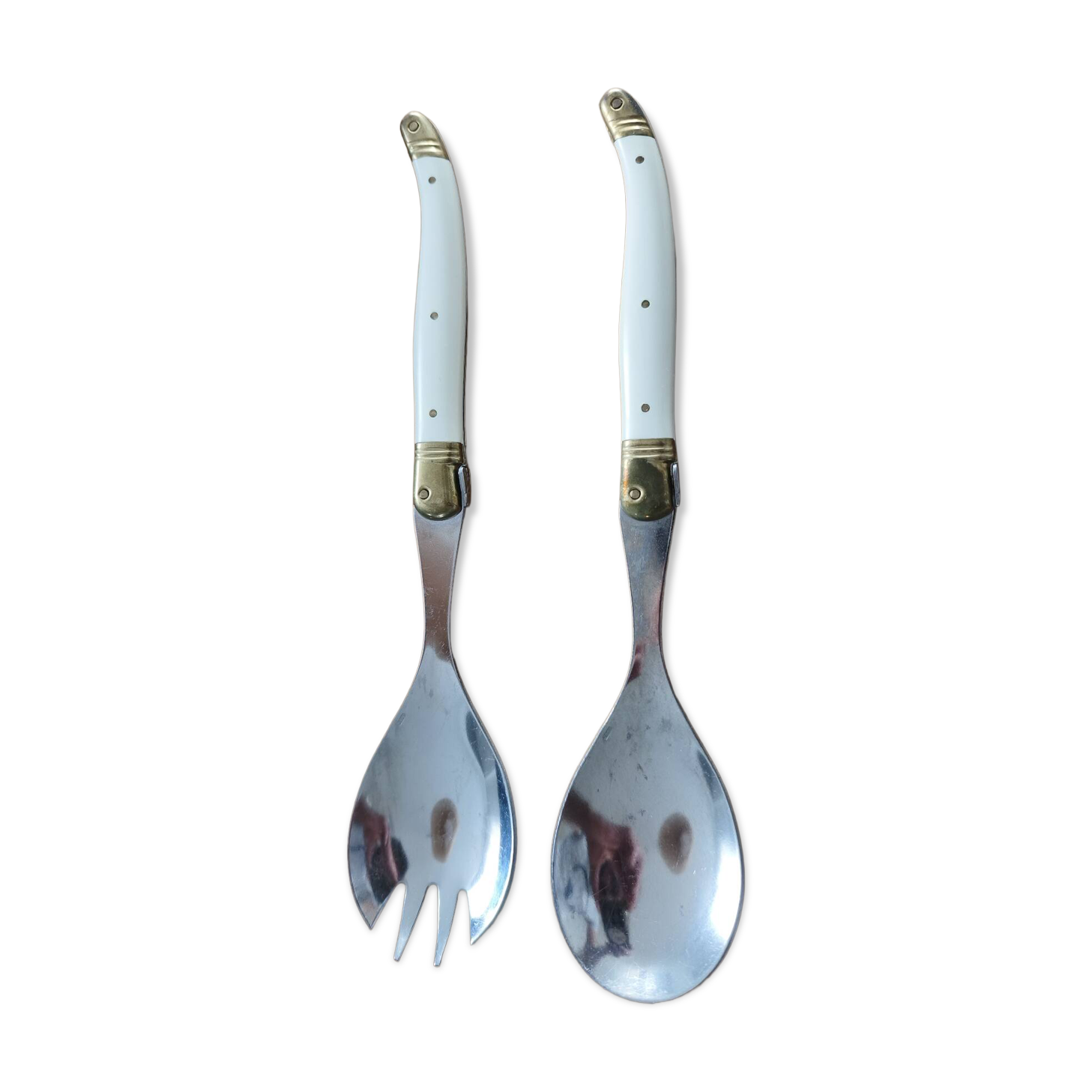 Laguiole salad service in its box – 2 pieces (White & Stainless Steel)