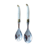 Laguiole salad service in its box – 2 pieces (White & Stainless Steel)