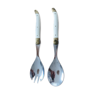 Service à salade Laguiole dans son coffret – 2 pièces (Blanc & Inox)