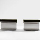Pair of ottomans by Paul Geoffroy, brushed steel and alcantara, 1975