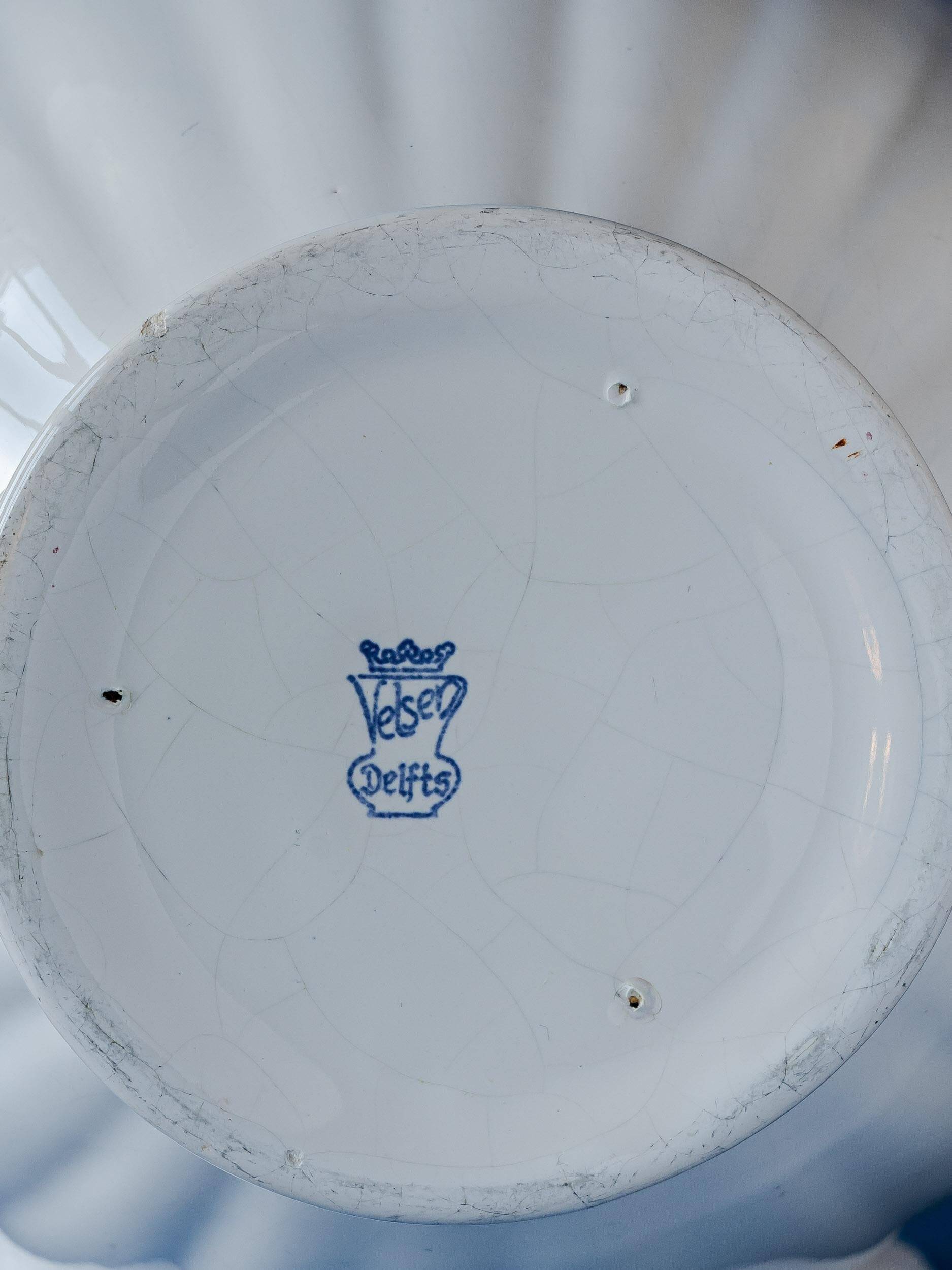 Blue and white ceramic table lamp, vintage Dutch Delftware.