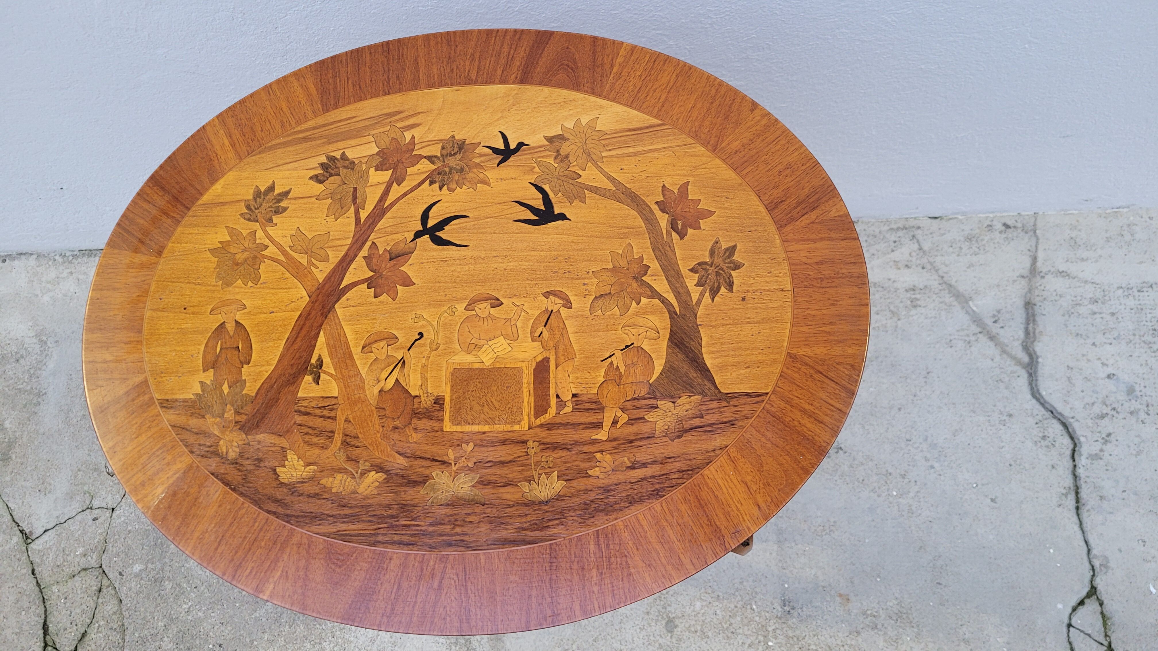Louis xv style marquetry table Chinese scene