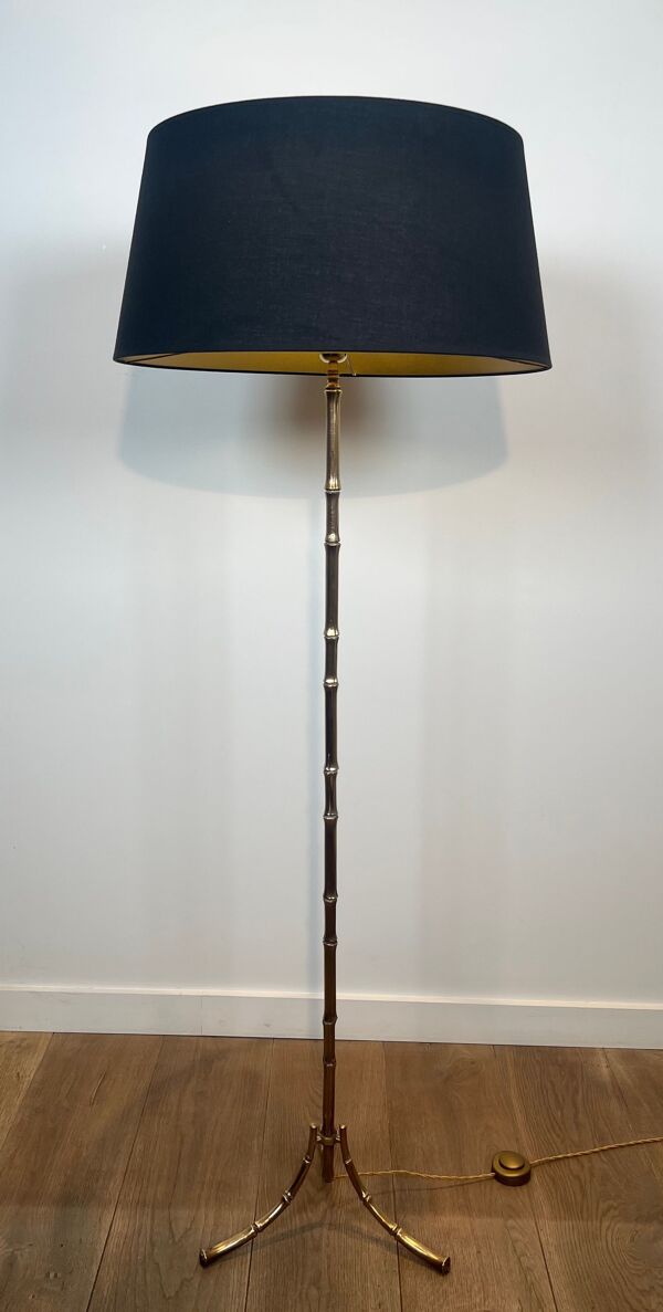 Paire de lampadaires de parquet en bronze façon faux-bambou de la Maison Baguès
