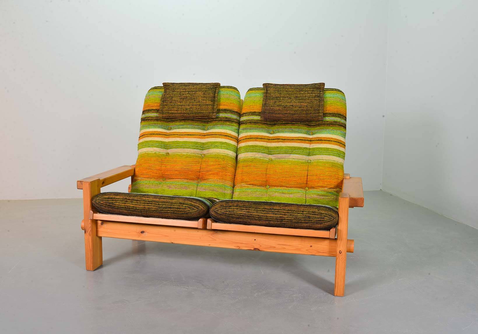 Yngve Ekstrom Scandinavian Design Pinewood 2-Seat Dymling Sofa Swedese 70s