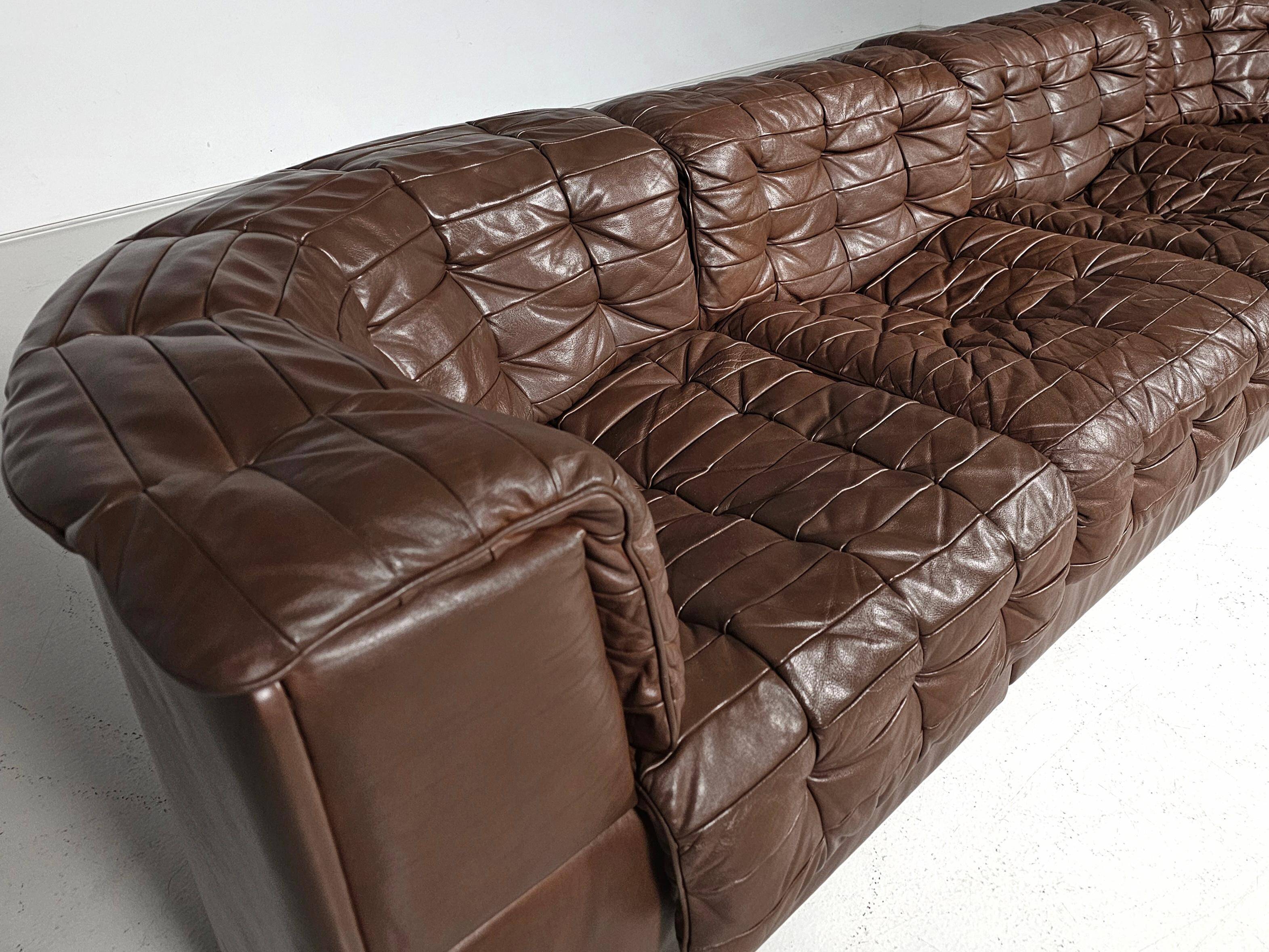 De Sede DS-11 modular sofa in original brown leather, 1970s.