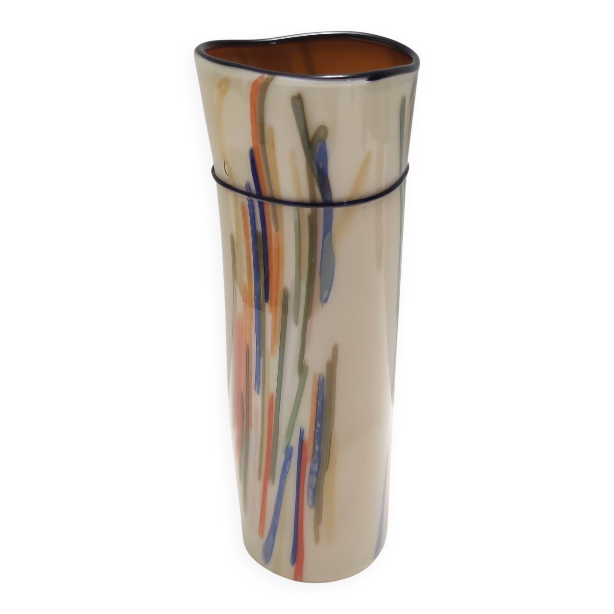 Beige Cylindric Encased and Hand-blown Opaline Glass Vase, Italy