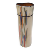 Beige Cylindric Encased and Hand-blown Opaline Glass Vase, Italy