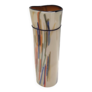 Beige Cylindric Encased and Hand-blown Opaline Glass Vase, Italy