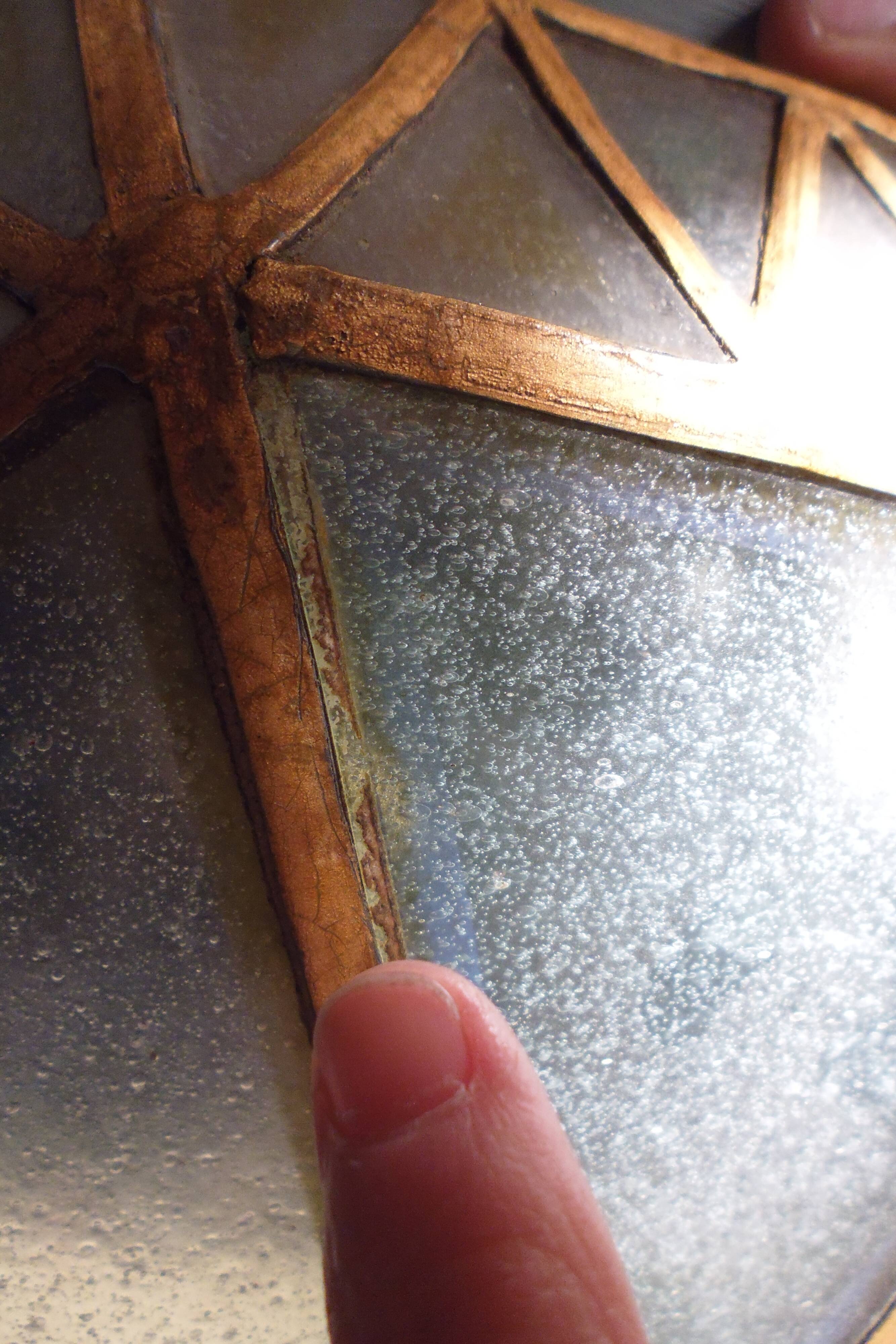 Large octagonal ceiling art deco wood and 1940s bubbled glass