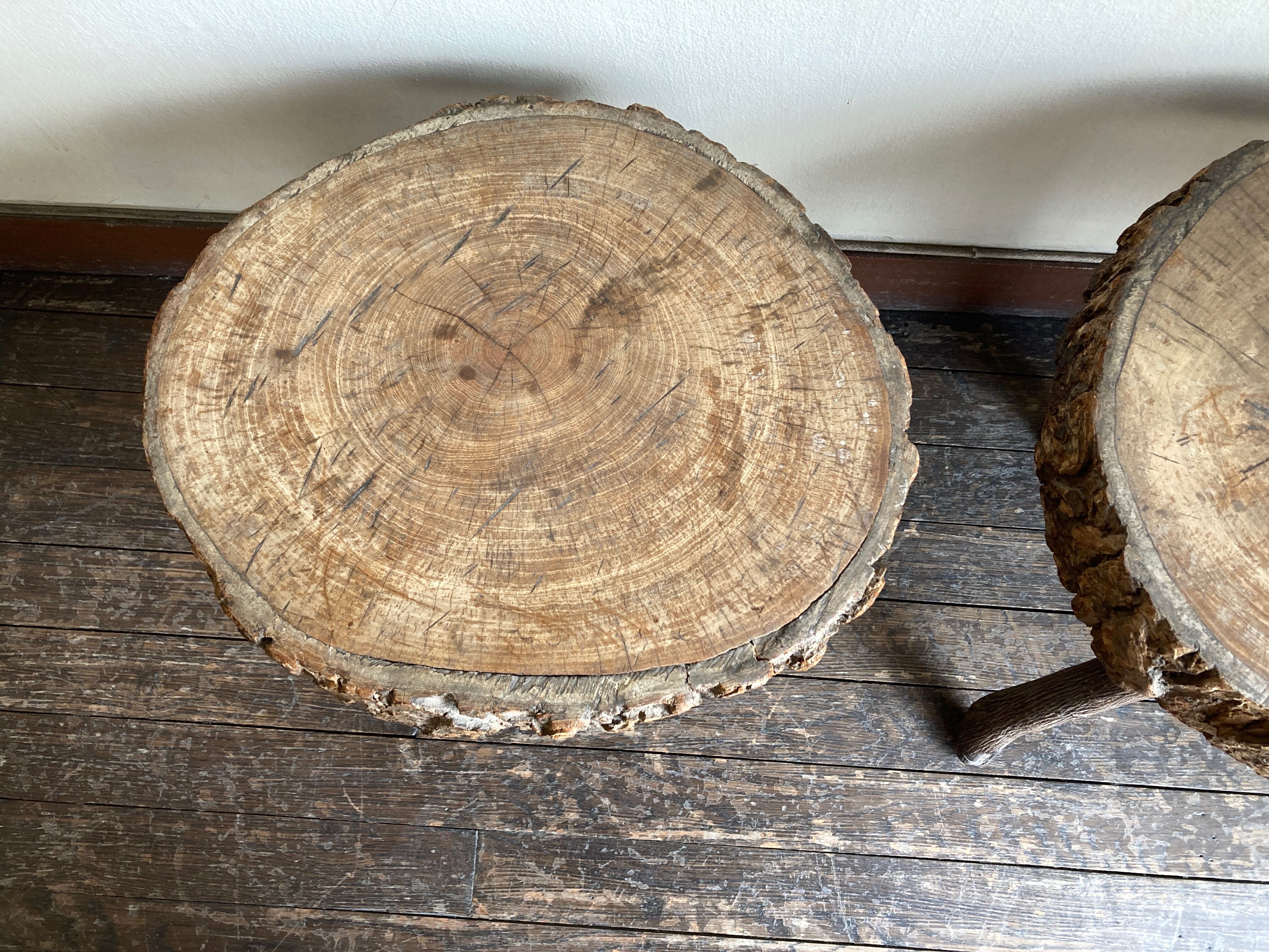 Pair of mountain coffee tables made of logs 1970