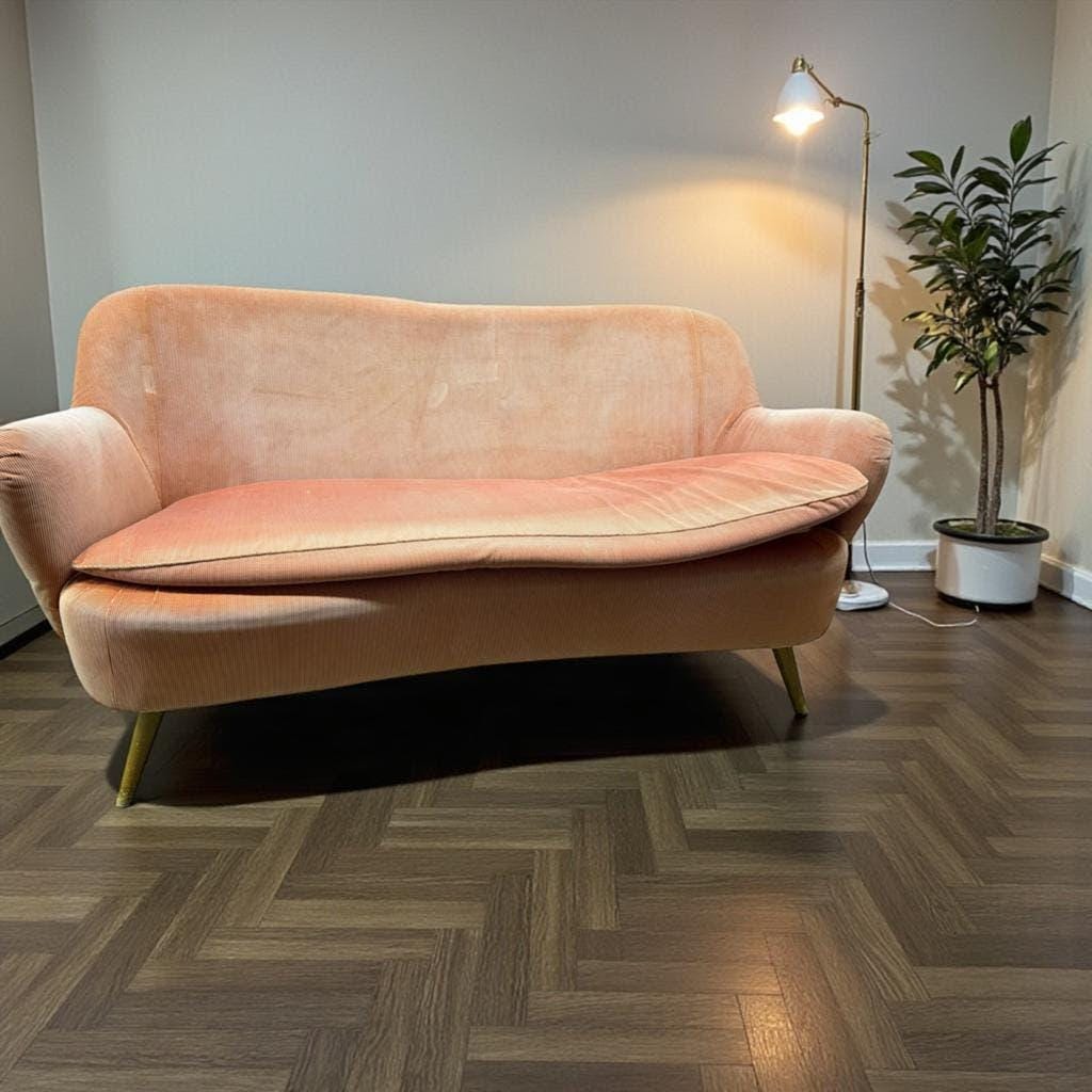 Vintage ribbed salmon pink sofa