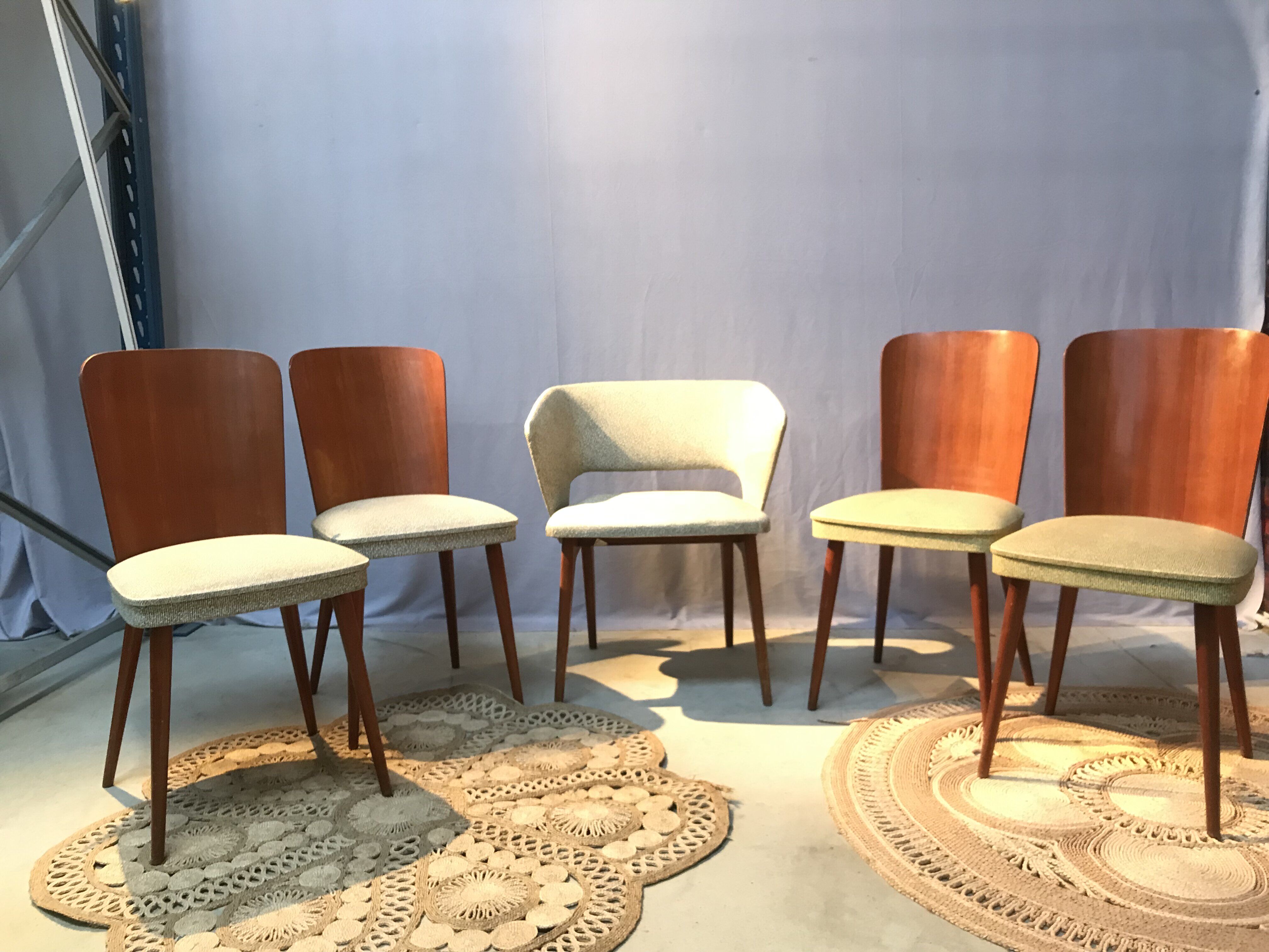 Set of 4 chairs and 1 armchair design 50s