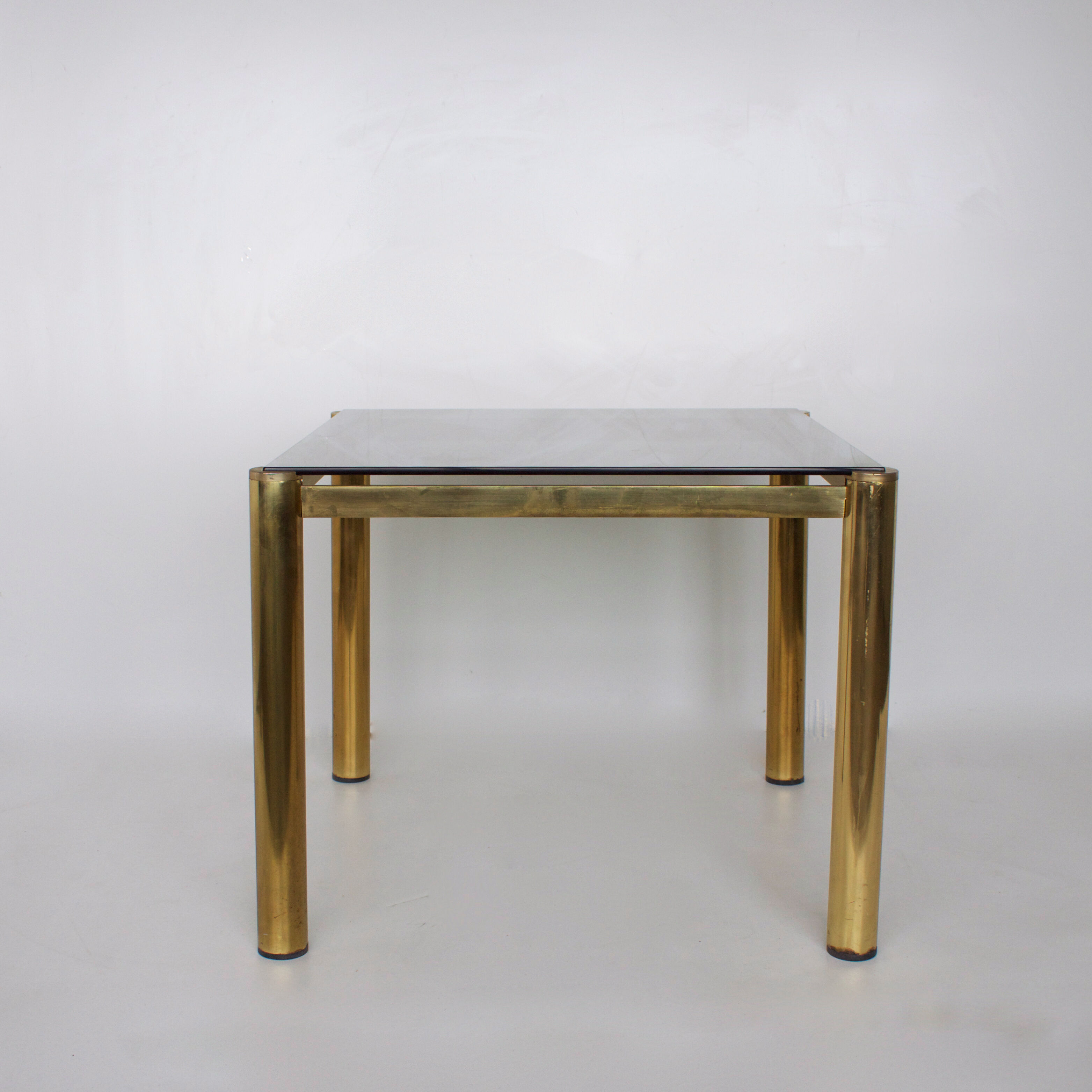 Square glass and brass coffee table 1980 original edition