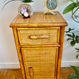 Vintage bedside table, bamboo rattan, late 1970