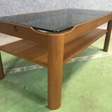 Teak coffee table and glass tray - 70s