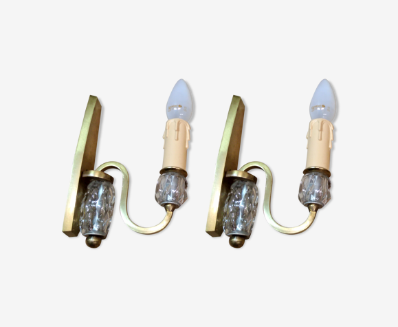 Paire d'appliques bronze et verre 1940