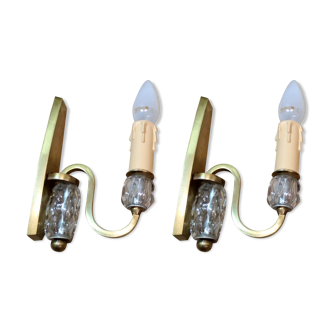 Pair of bronze and glass sconces 1940