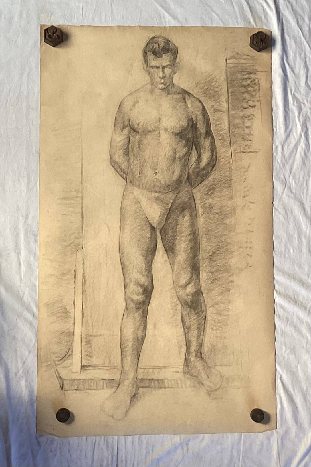 Large drawing of a man signed around 1943 pencil on paper dimensions: height -120cm-