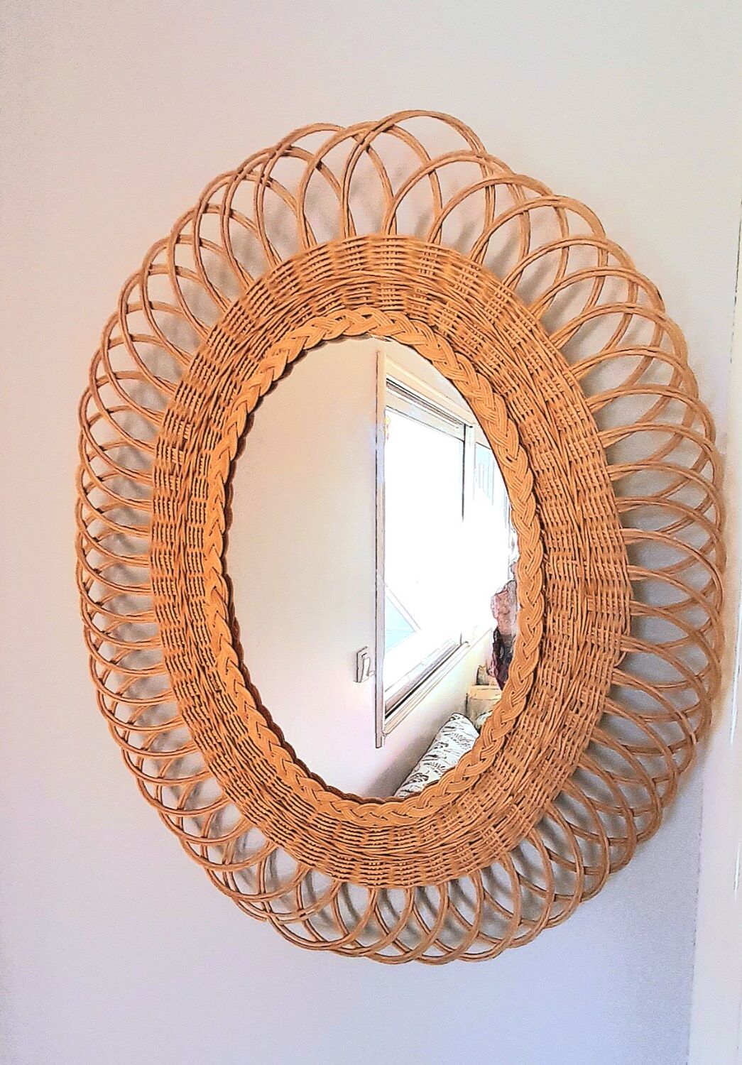 Oval woven wicker mirror 60s