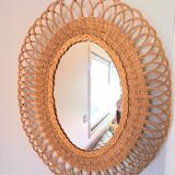 Oval woven wicker mirror 60s