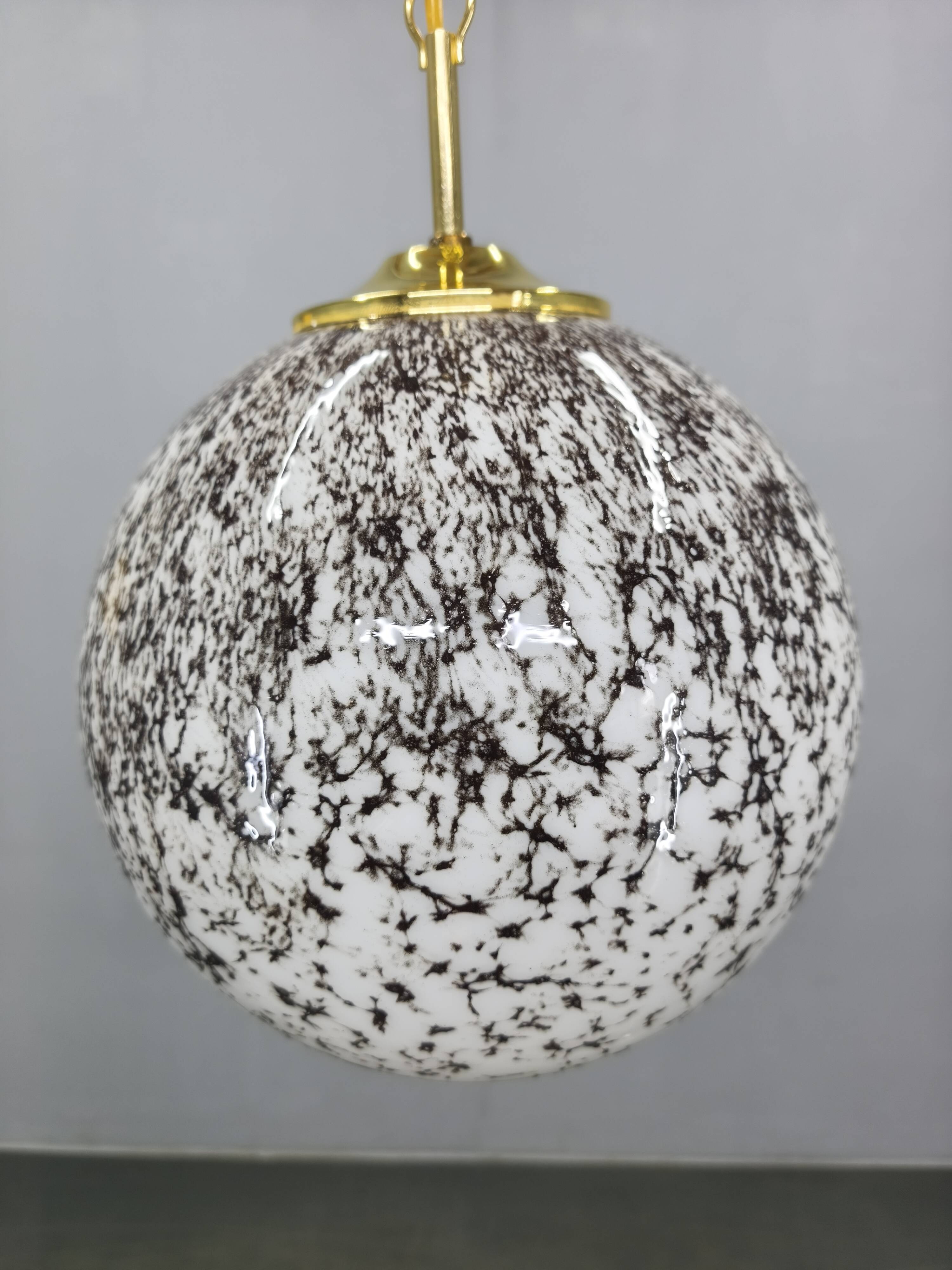 Suspended globe lamp in opaline glass, Czechoslovakian, 1970s.