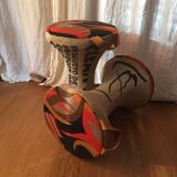 2 Tam-Tam stools dressed in burlap and original vintage fabric