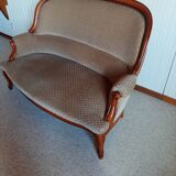 2-seater Louis XV style sofa - arched legs - Art Deco patterned velvet fabric - Beige