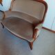 2-seater Louis XV style sofa - arched legs - Art Deco patterned velvet fabric - Beige