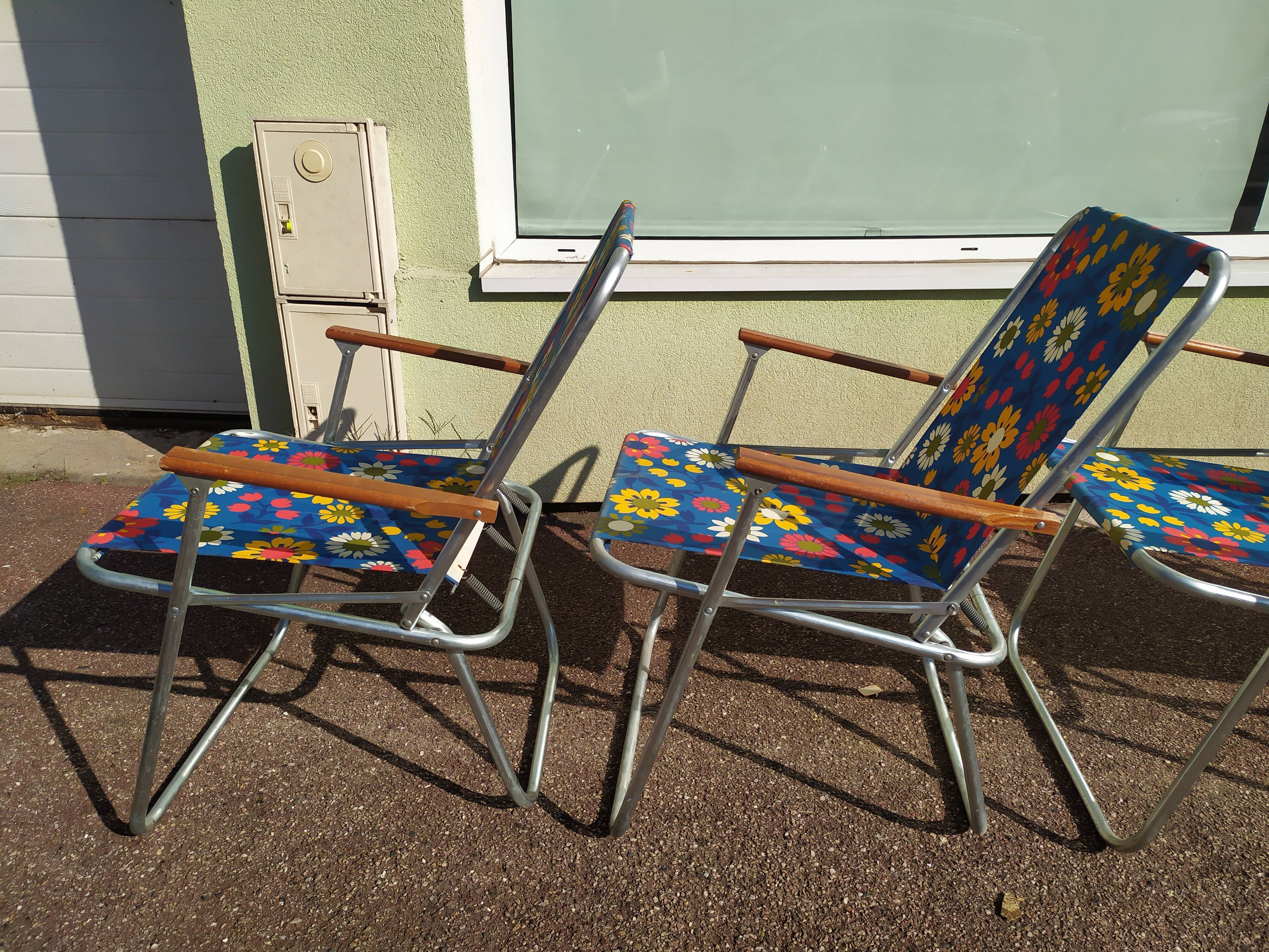 Lot de 4 chaise de camping pliante vintage bleu fleur