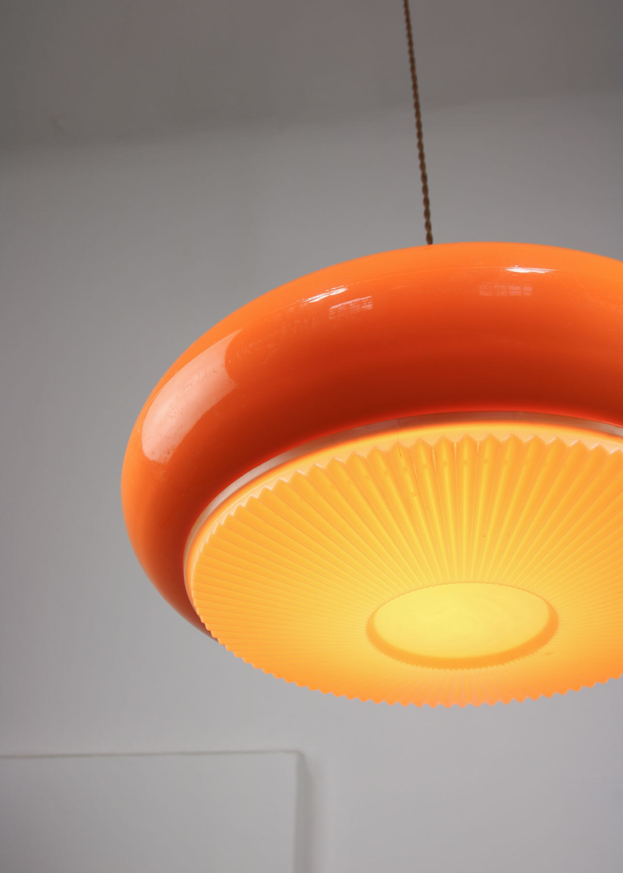 Mid-century acrylic italian orange pendant lamp