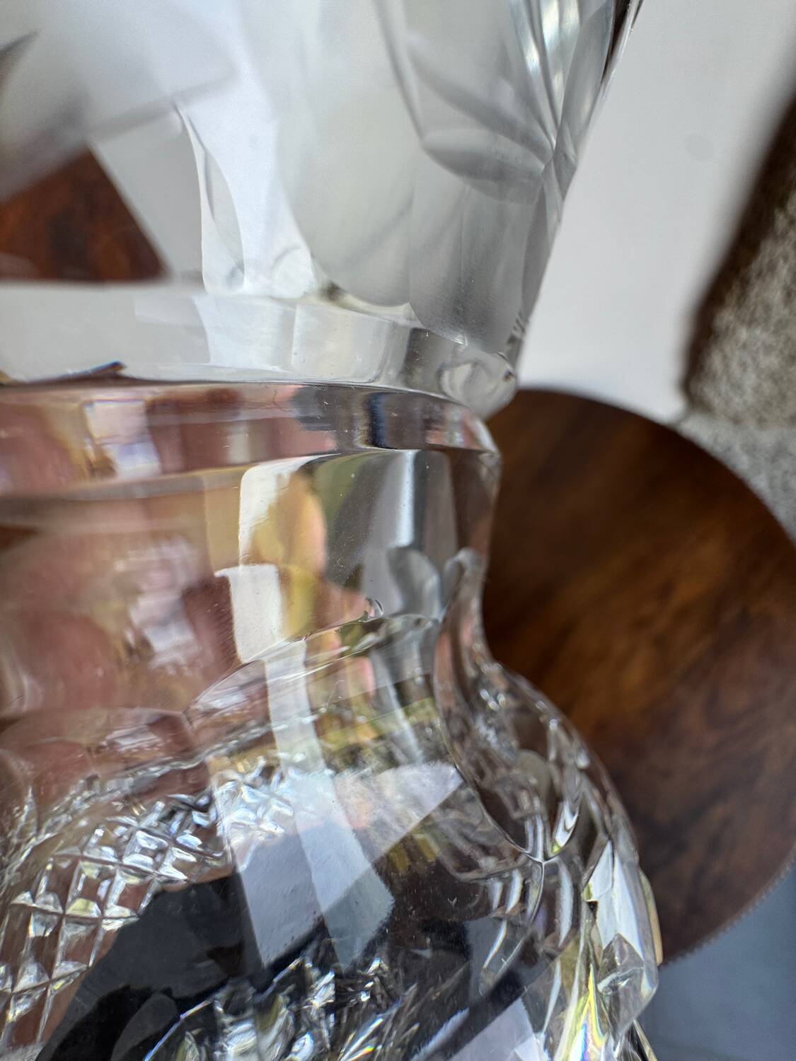 Cut and engraved crystal vase – vintage floral decoration