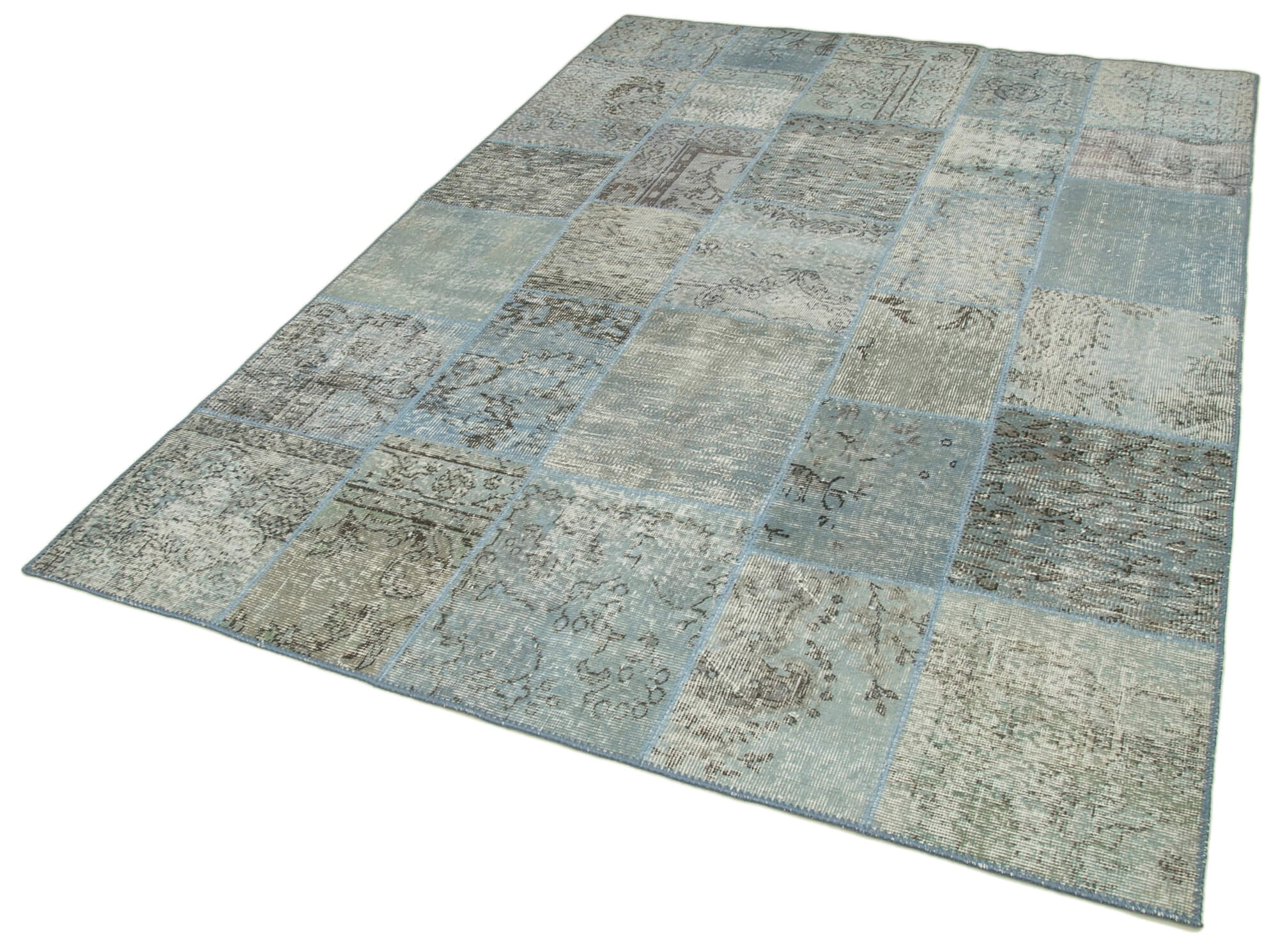 Handwoven anatolian contemporary 173 cm x 245 cm blue patchwork carpet