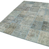Handwoven anatolian contemporary 173 cm x 245 cm blue patchwork carpet