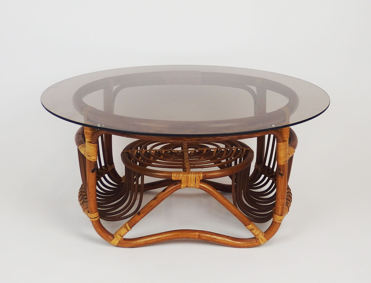 Rattan and glass coffee table