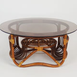 Rattan and glass coffee table