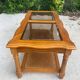 Vintage solid wood coffee table with glass and cane 100x50cm