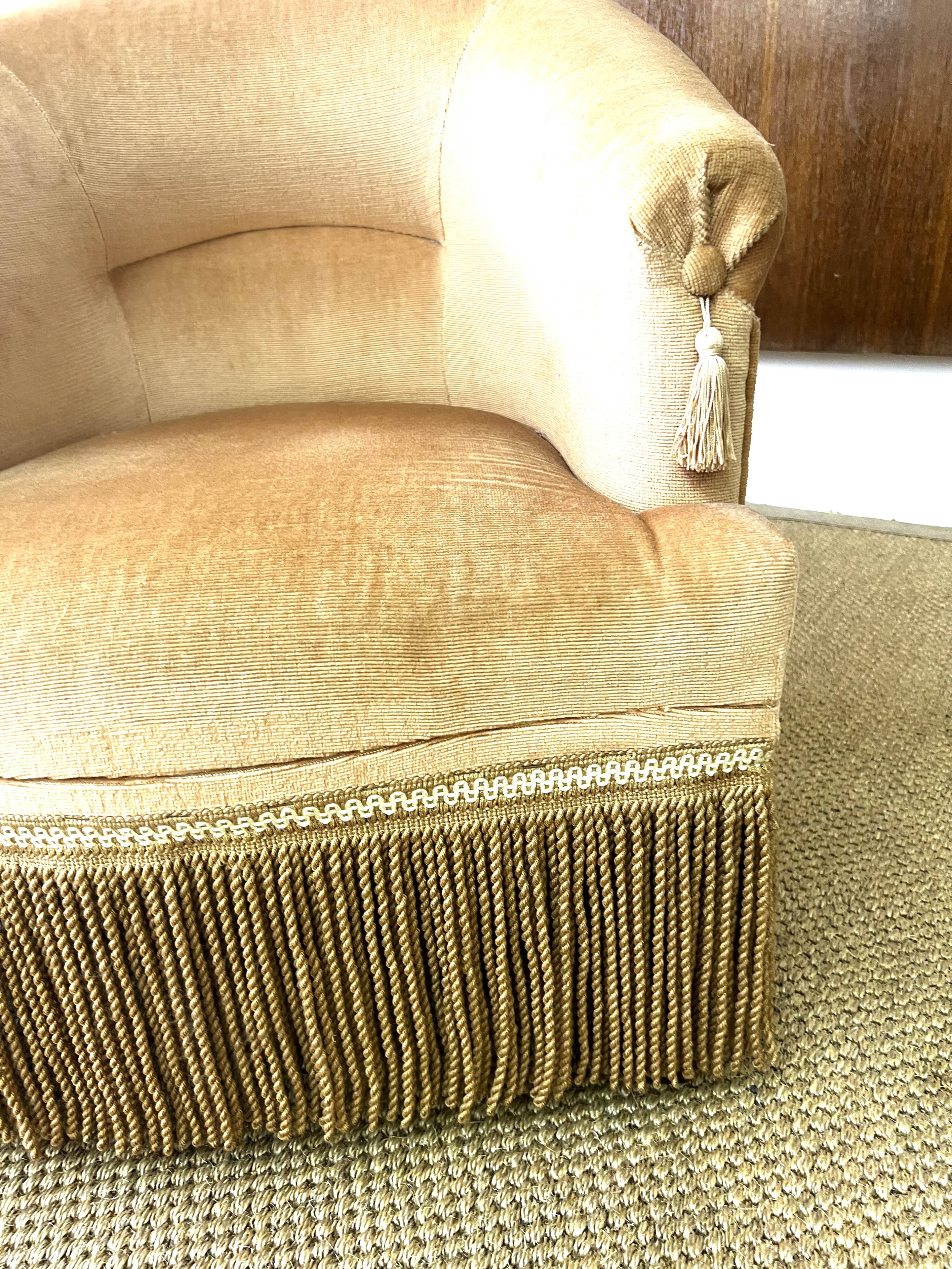 Yellow velvet toad armchair