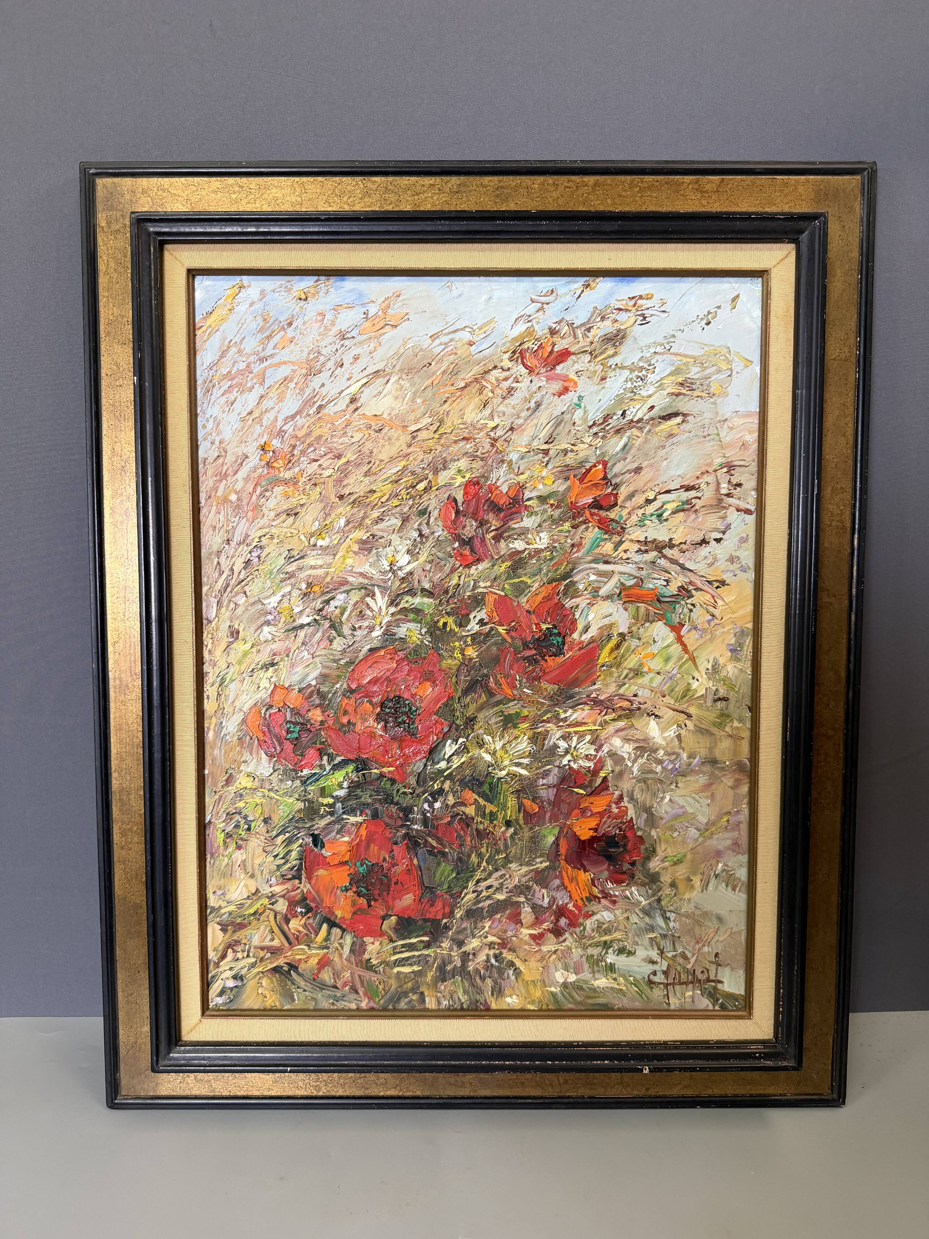 Huile sur toile, Les coquelicots, Charles Chenet