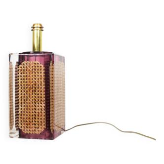 Stunning and rare large lucite & rush table lamp by Romeo Rega, Italy 1980s