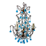 Italian chandelier with blue beads and gilded wood