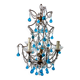 Italian chandelier with blue beads and gilded wood