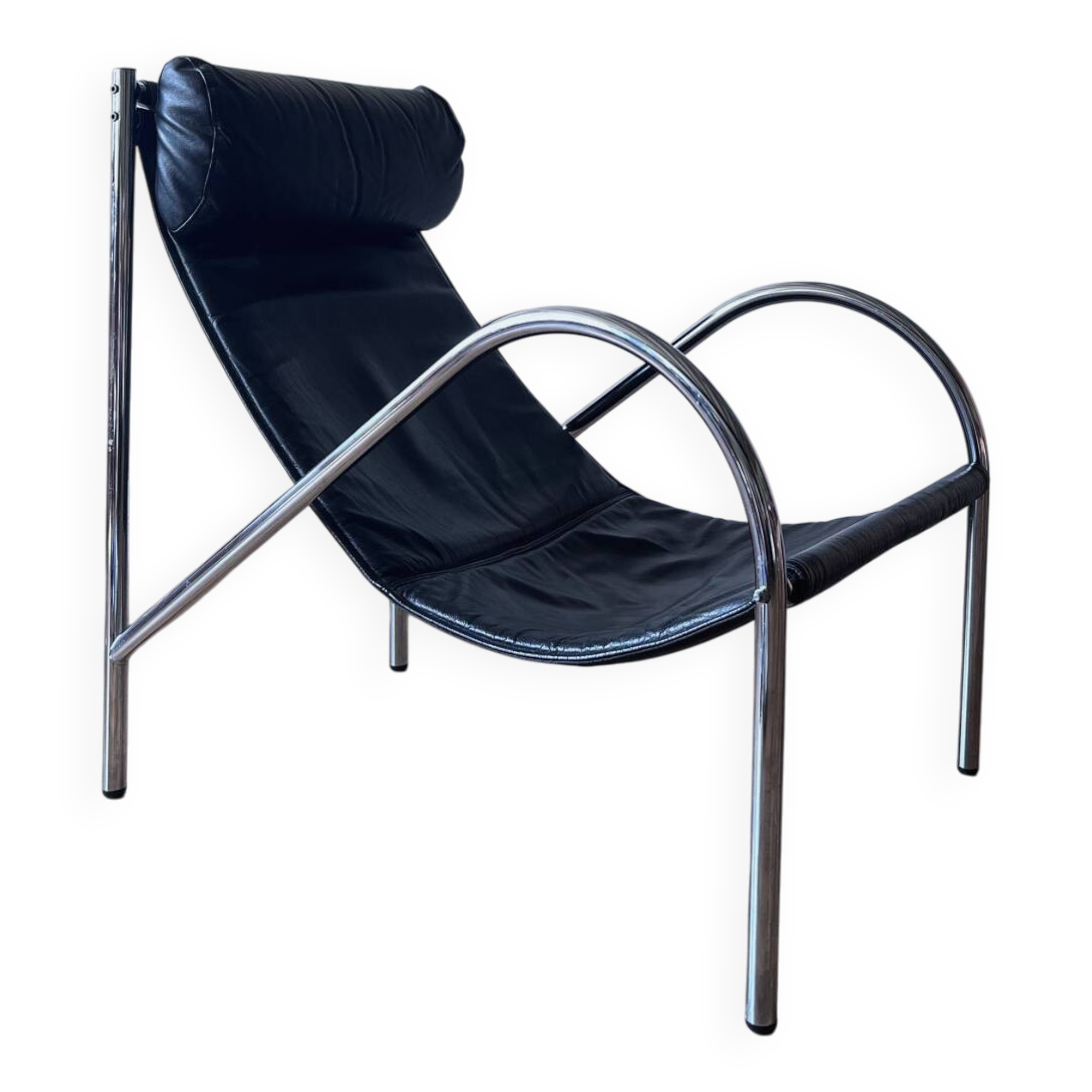 Fauteuil années 1980 Cuir et Chrome