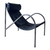 1980s Armchair Leather and Chrome