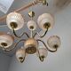 1960s Czech Mid-Century Brass and Železný Brod Frosted Glass Six-Arm Chandelier