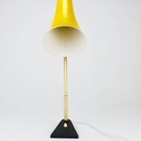 Yellow desk, table or accent lamp by J.T. Kalmar, brass and iron, Vienna, Austria, 1950s.