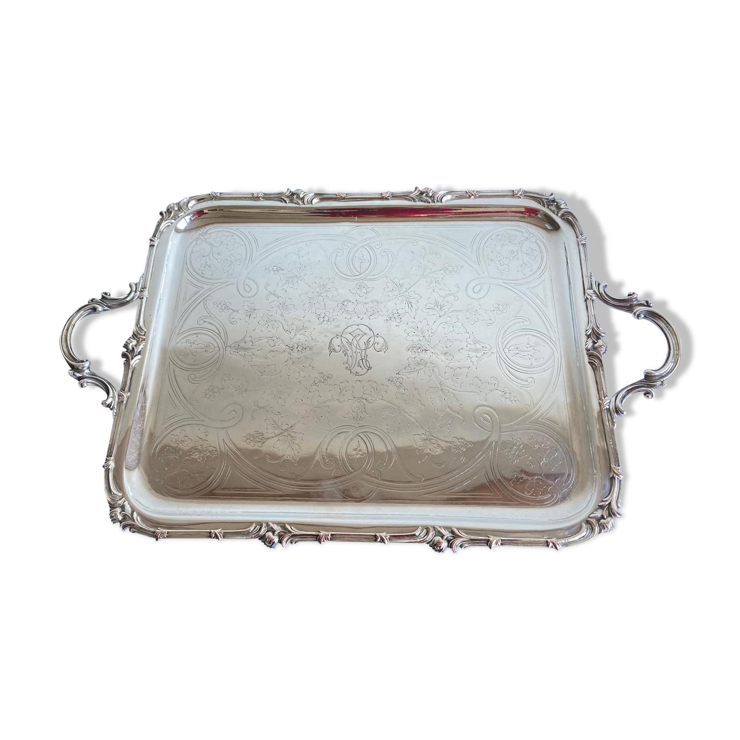 Old flat tray of service Christofle model rockeries silver metal