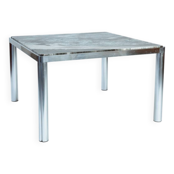 Table à manger Kho Liang Ie en aluminium et marbre vert, néerlandais, années 1970.